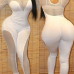  Sexy Round Neck See-Through White Polyester One-piece Jumpsuits
