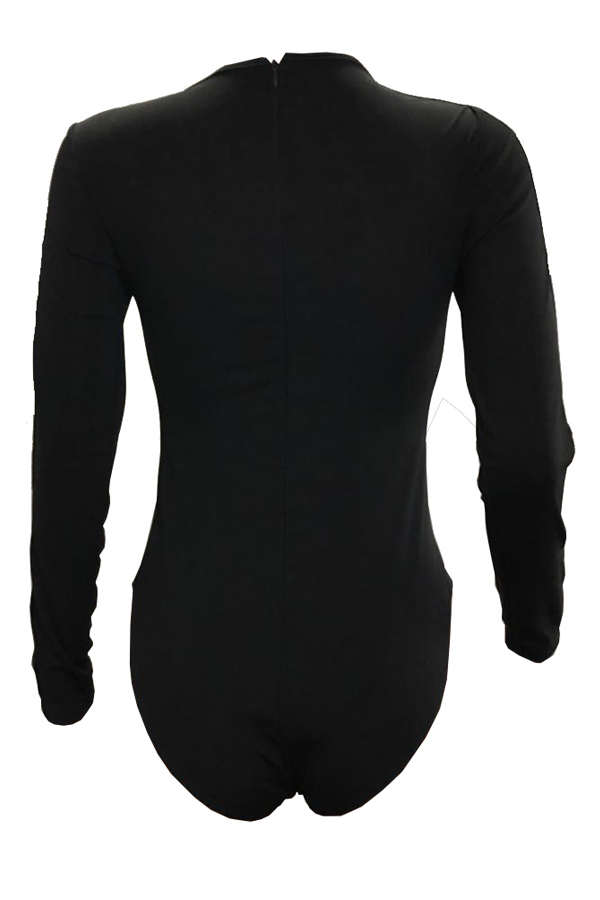  Sexy Round Neck Striped Black Cotton Blends One-piece Jumpsuits