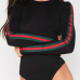  Sexy Round Neck Striped Black Cotton Blends One-piece Jumpsuits