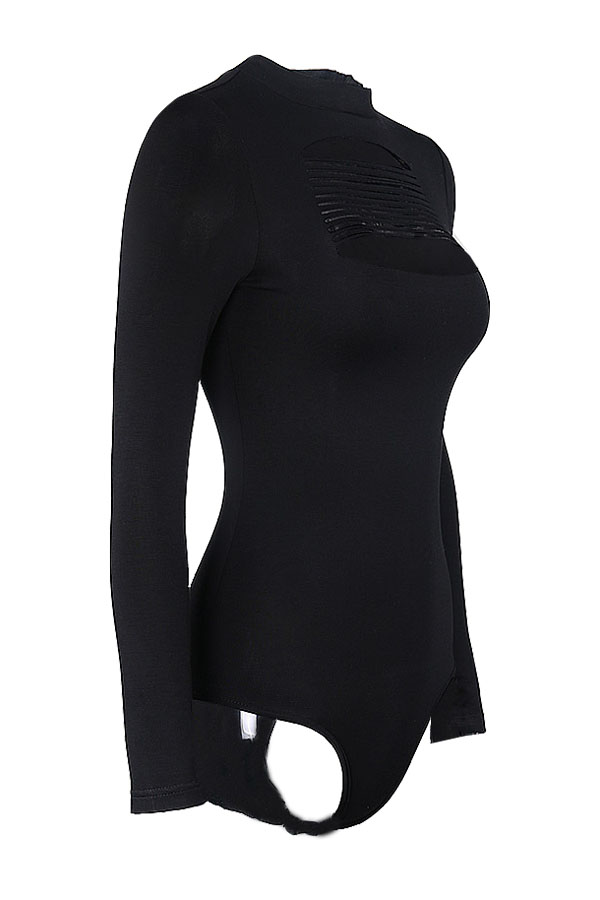  Sexy Round Neck Tassels Design Black Polyester One-piece Jumpsuits