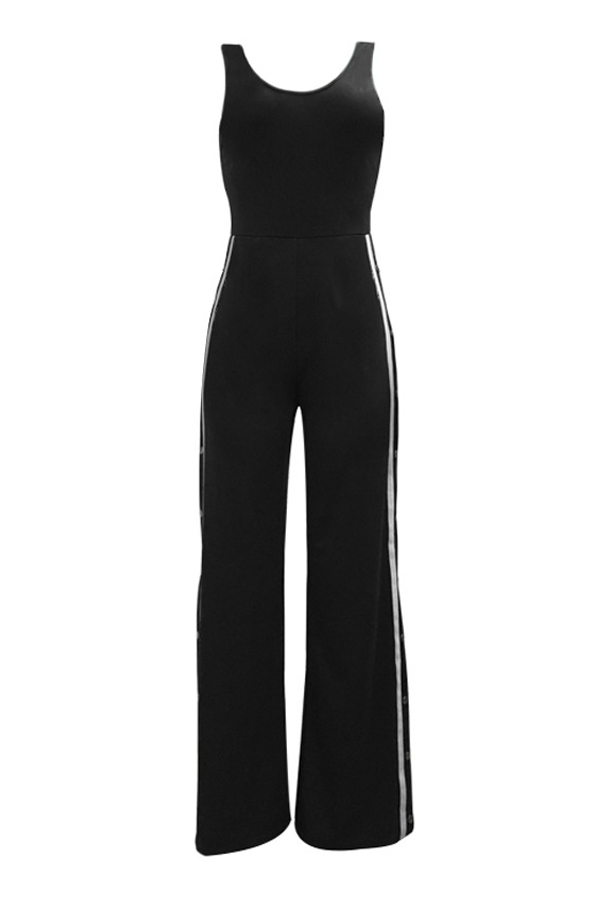  Sexy Side Split Black Polyester One-piece Jumpsuits