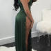  Sexy Side Split Green Polyester One-piece Jumpsuits