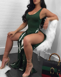  Sexy Side Split Green Polyester One-piece Jumpsuits