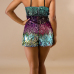  Sexy Spaghetti Strap Sleeveless Gradient Sequins Decoration Polyester Two-piece Shorts Set