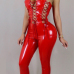  Sexy Strapless Lace-up Hollow-out Red Leather One-piece Jumpsuits