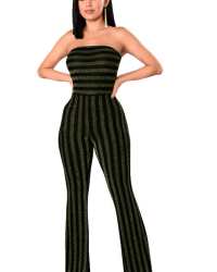  Sexy Strapless Striped Green Polyester One-piece Jumpsuits