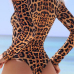  Sexy Turtleneck Zipper Design Leopard Polyester One-piece Bodysuits