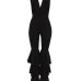 Sexy V Neck Backless Three Layers Trumpet Design Black Cotton Blends One-piece Jumpsuits