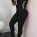  Sexy V Neck Hollow-out Black Polyester One-piece Jumpsuits