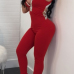  Sexy V Neck Hollow-out Red Polyester One-piece Jumpsuits