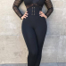  Sexy V Neck See-Through Net Yarn Splicing Black Polyester One-piece Jumpsuits