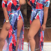  Stylish Bateau Neck Side Slit Feather Printed Red Polyester One-piece Jumpsuits