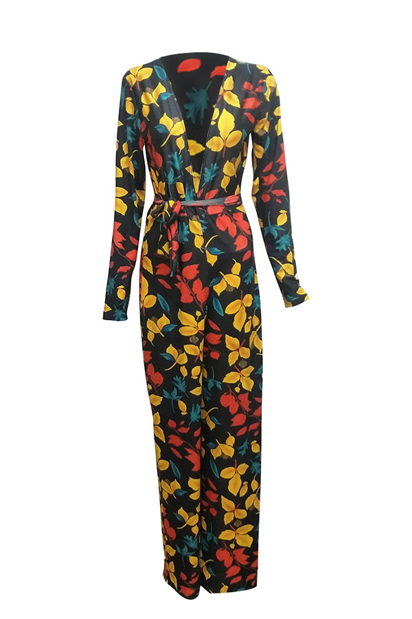  Stylish Deep V Neck Floral Printed Qmilch One-piece Jumpsuits