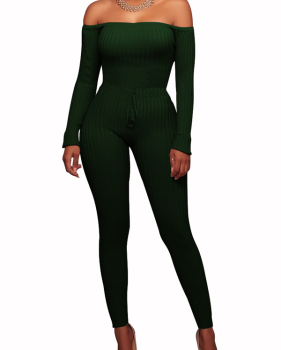  Stylish Dew Shoulder Green Polyester One-piece Jumpsuits