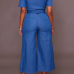  Stylish Dew Shoulder Short Sleeves Zipper Design Blue Denim One-piece Jumpsuits