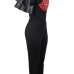  Stylish Round Neck Lotus Leaf Sleeves Lip Patchwork Black Polyester One-piece Jumpsuits
