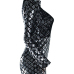  Stylish Turtleneck Sequins Decoration Silver Polyester One-piece Jumpsuits