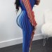  Trendy Deep V Neck Striped Printed Polyester One-piece Jumpsuits