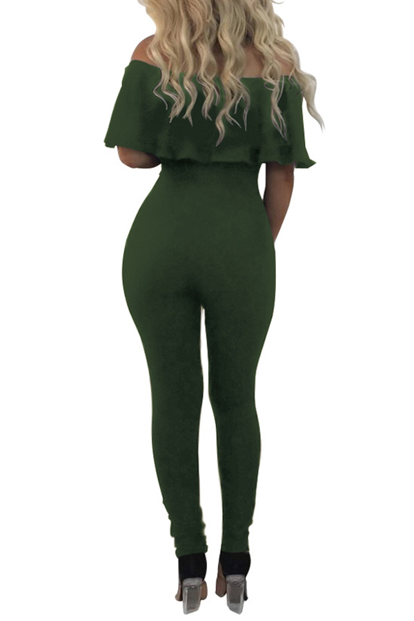  Trendy Dew Shoulder Hollow-out Army Green Polyester One-piece Jumpsuits