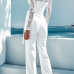  Trendy Dew Shoulder Lace Trim Patchwork White Polyester One-piece Jumpsuits