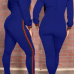  Trendy Round Neck Falbala Design Blue Polyester One-piece Jumpsuits
