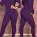  Trendy Round Neck Falbala Design Purple Polyester One-piece Jumpsuits