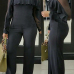  Trendy Round Neck See-Through Ruffle Design Black Polyester One-piece Jumpsuits