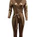  Trendy V Neck Beam Waist Gold Leather One-piece Jumpsuits(With Belt)