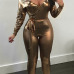  Trendy V Neck Beam Waist Gold Leather One-piece Jumpsuits(With Belt)
