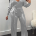  Trendy V Neck Beam Waist Silver Polyester One-piece Jumpsuits(With Belt)