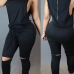 Casual O Neck Tank Sleeveless Drawstring Hollow-out Black Polyester One-piece Skinny Jumpsuits