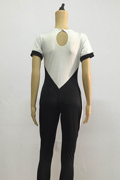 Casual Short Sleeves Collar Mesh Patchwork Spandex Regular Jumpsuit