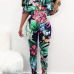 Charming Bateau Neck Short Sleeves Floral Print Qmilch One-piece Skinny Jumpsuits