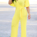 Charming V Neck Short Sleeves Hollow-out Yellow Qmilch One-piece Jumpsuits(With Belt)