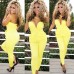 Cheap Sexy V-neck Strapless Yellow Polyester Jumpsuits