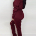 Contracted Style Bateau Neck Strapless Long Sleeves Broken Holes Wine Red Polyester One-piece Jumpsuits