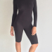 Contracted Style Round Neck Long Sleeves Black Spandex One-piece Skinny Jumpsuits