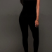 Contracted Style Spaghetti Strap Sleeveless Black Polyester One-piece Skinny Jumpsuits