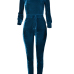 Euramerican Dew Shoulder Blue Velvet One-piece Jumpsuits