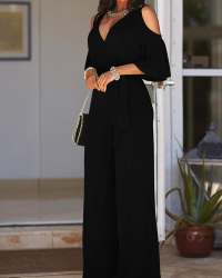 Euramerican Hollow-out Black Polyester One-piece Jumpsuits