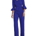 Euramerican Round Neck Half Sleeves Blue Knitting One-piece Jumpsuits (Without Necklace)