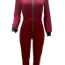 Euramerican Round Neck Long Sleeves Zipper Design Cotton One-piece Skinny Jumpsuits