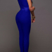Euramerican Round Neck Sleeveless Zipper Design Blue Cotton One-piece Skinny Jumpsuits