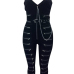 Euramerican Strapless Zipper Design Black Polyester One-piece Jumpsuits(Without Coat)