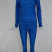 Fashion Casual Print Blue Polyester Skinny Jumpsuits Two-pieces Set