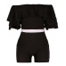 Fashion Dew Shoulder Falbala Design Black Knitting One-piece Skinny Jumpsuits