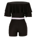 Fashion Dew Shoulder Falbala Design Black Knitting One-piece Skinny Jumpsuits
