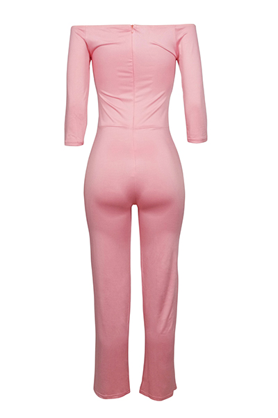 Fashion Dew Shoulder Pink Polyester One-piece Jumpsuits