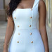 Fashion Square Neck Sleeveless Gold Buttons Decorated Solid White Polyester One-piece Skinny Jumpsuit