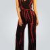 Fashion V Neck Tank Sleeveless Striped Printed Red Linen One-piece Jumpsuits